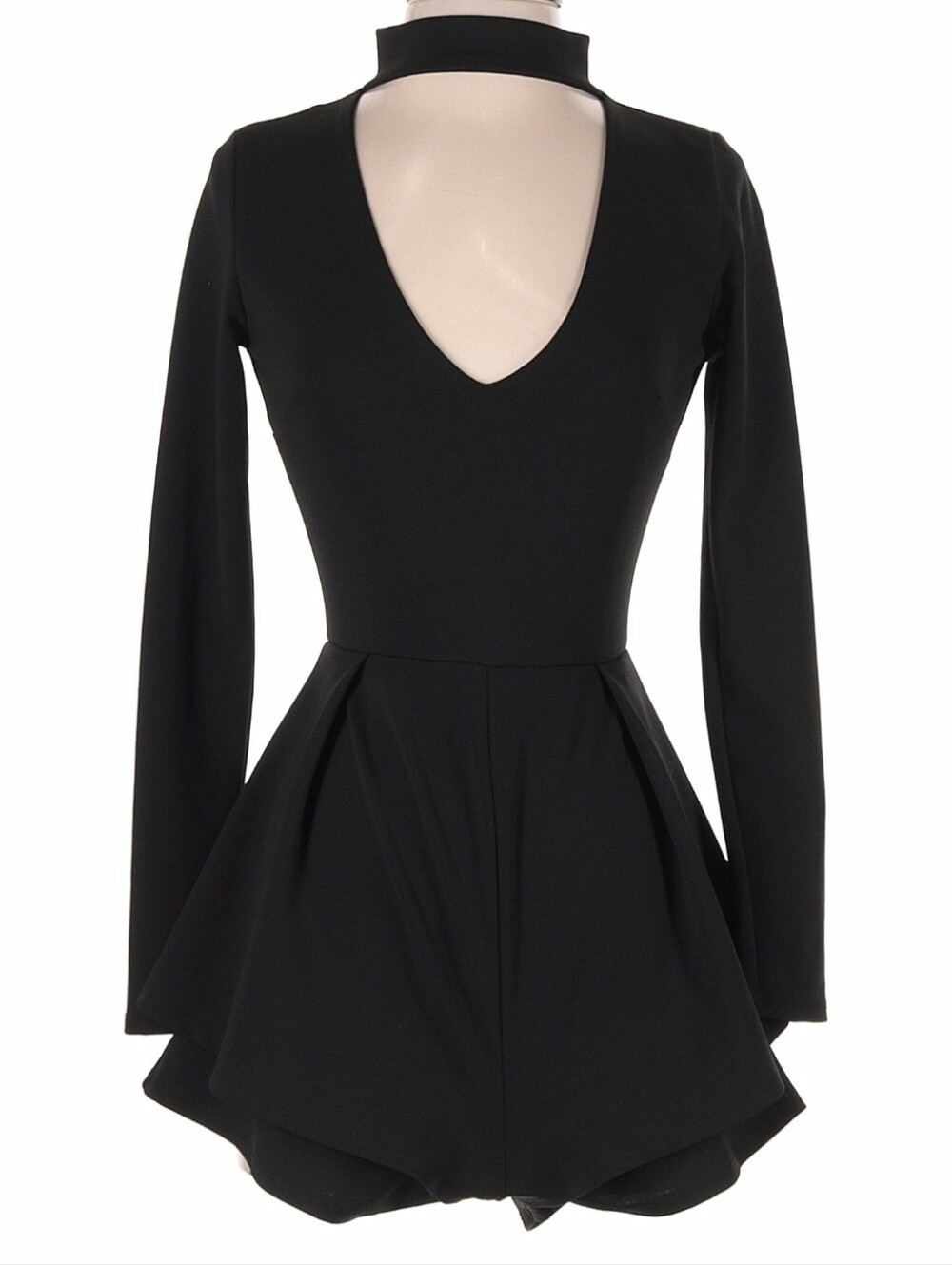 Choker V-Neck Long Sleeve Black Romper